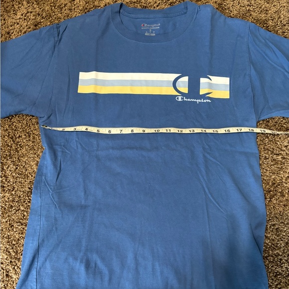 EUC Champion Shirt Blue Spell Out Logo Striped Short Sleeve Adult M Unisex - Picture 4 of 7